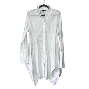 Ever Sassy Womens white Lagenlook Button Down Asymmetrical Cocoon Hem Top Size L